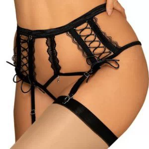 Obsessive Bravelle mustad avatud jalgevahega sukahoidja-stringid