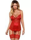 Obsessive Lovica punane läbipaistev korsett koos stringidega