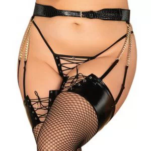 Obsessive mustast tehisnahast sukahoidja kettidega