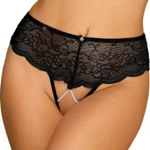 Obsessive Pearlove mustast pitsist avatud jalgevahega tangad