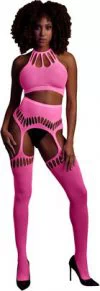 Ouch! Glow neon pink net crop top & crotchless tights