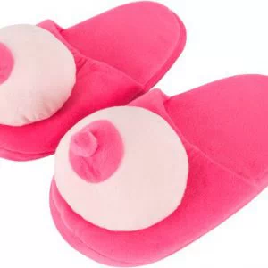 OV pink plush boob slippers