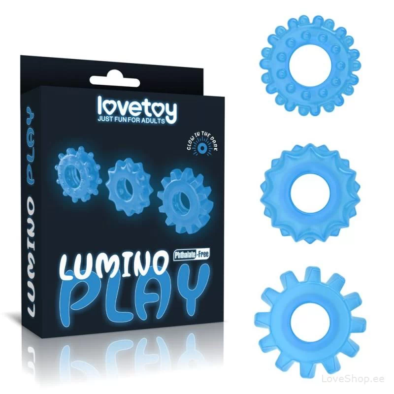 Pimedas helendavate peeniserõngaste komplekt Lovetoy Lumino Play (3tk)