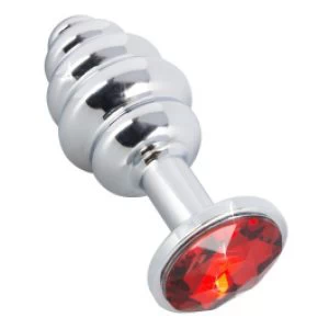 Punase kiviga hõbedane sooneline metallist anaaltapp