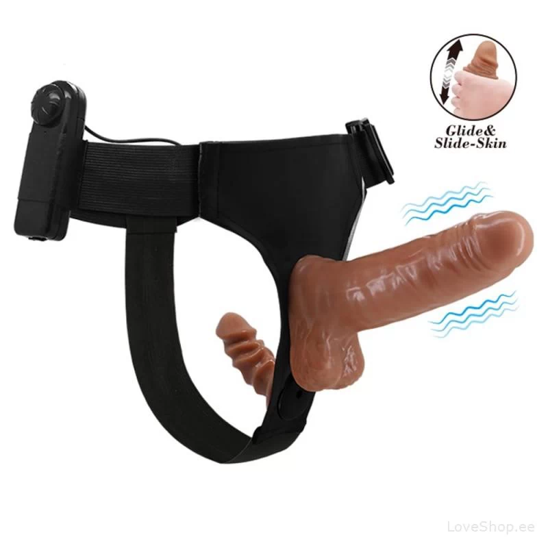 Vibreeriv kahepoolne strap-on Ultra (4x16cm)