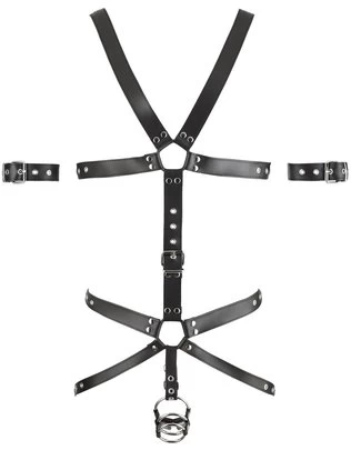 Zado leather strap body with penis rings
