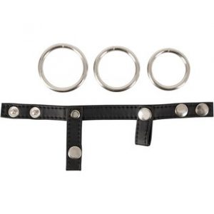 Bad Kitty metal cock rings with faux leather strap