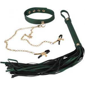 Bad Kitty Velvet Green Flogger & Collar