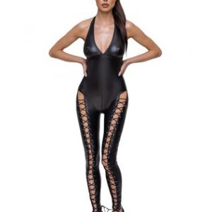 Cottelli Lingerie black matte look lace-up catsuit