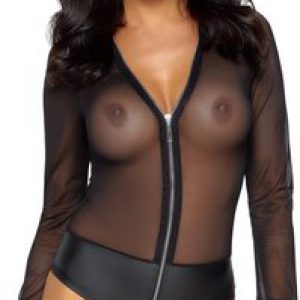 Cottelli Lingerie mustast läbipaistvast tüllist tõmblukuga bodi