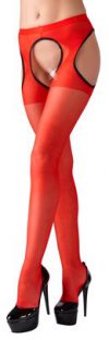 Cottelli Lingerie red crotchless tights with cutouts