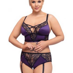 Cottelli Lingerie tumelilla ja musta pitsiga sukahoidjakomplekt