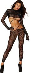 Dreamgirl Zebra Black Net 2-piece Strappy Bodystocking Set