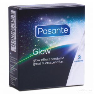 Kondoomid Pasante Glow (pimedas helendavad; 3tk)