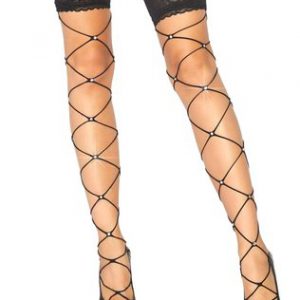 Leg Avenue Jenna mustad suurte silmustega võrksukad ehiskividega