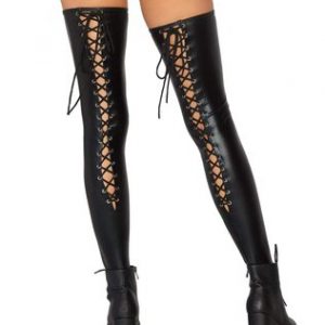 Leg Avenue Maisie must märja välimusega nööridega sukad