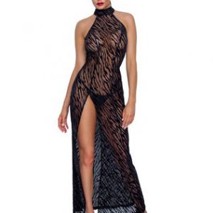 Noir Handmade mustast läbipaistvast tüllist kleit samettrükiga