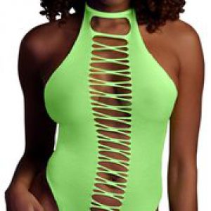 Ouch! Neoonrohelisest võrgust avatud jalgevahega bodi